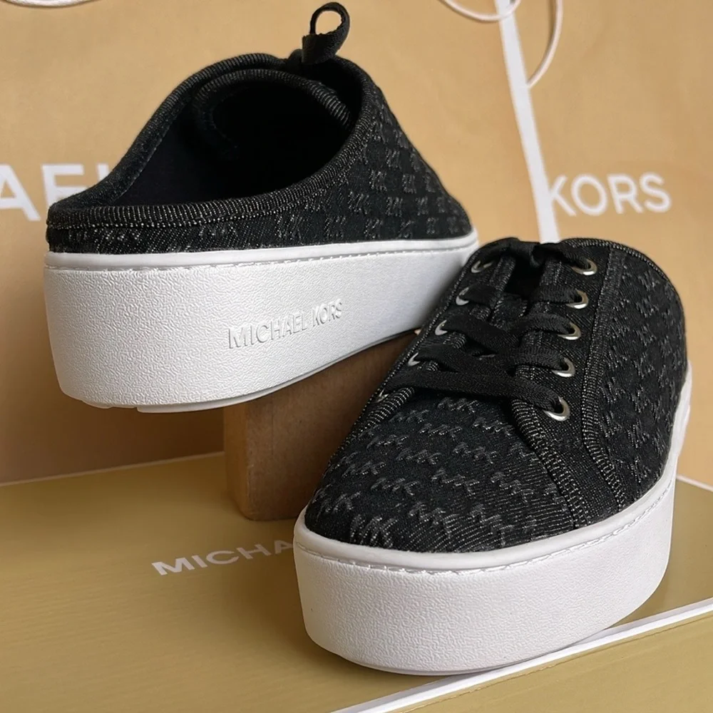 Michael Kors POPPY SLIDE SNEAKER MK DEBOSSED WASHED DENIM 49T4POFP3D Platforms